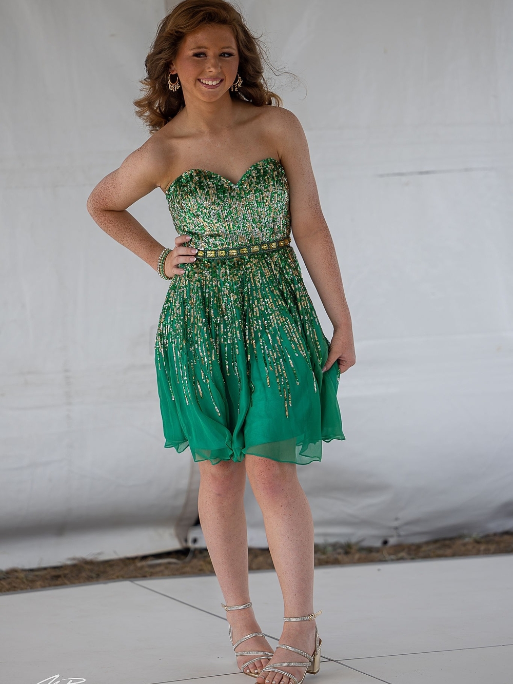 Sherri Hill Green Strapless Sequin Cocktail Dress